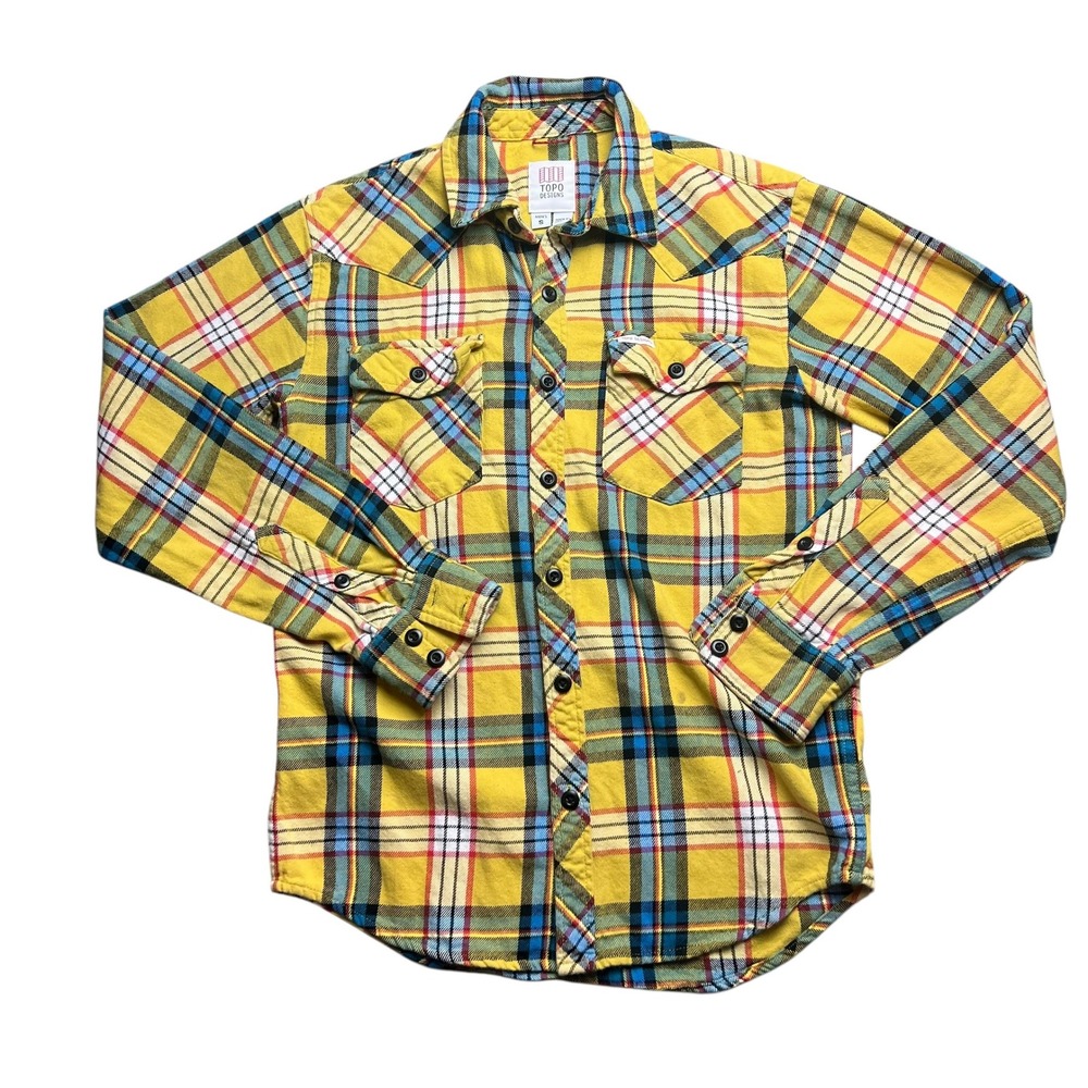 Topo Designs‎ Yellow Plaid Flannel Shirt Western Cotton Button Down Mens Small